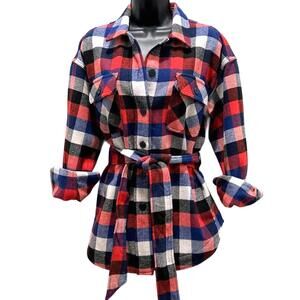 Ralph Lauren Belted Twill Shirt "Buffalo Check" Jacket - Women's L | NWT
